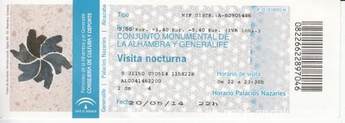 Eintrittskarte Alhambra